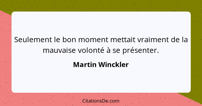 Seulement le bon moment mettait vraiment de la mauvaise volonté à se présenter.... - Martin Winckler