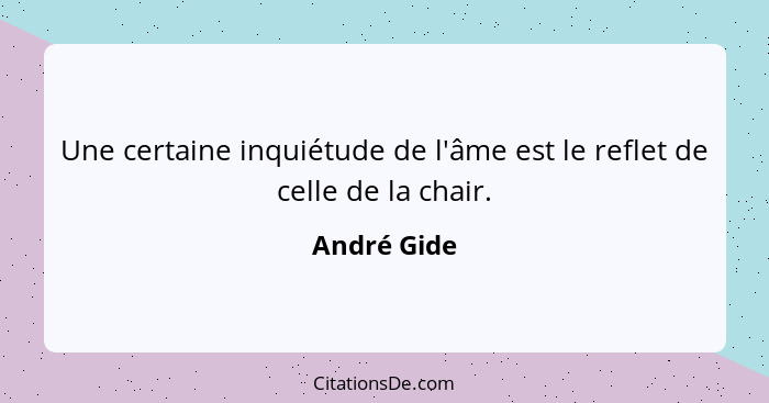 Une certaine inquiétude de l'âme est le reflet de celle de la chair.... - André Gide