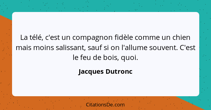 La télé, c'est un compagnon fidèle comme un chien mais moins salissant, sauf si on l'allume souvent. C'est le feu de bois, quoi.... - Jacques Dutronc