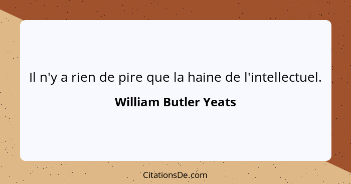 Il n'y a rien de pire que la haine de l'intellectuel.... - William Butler Yeats