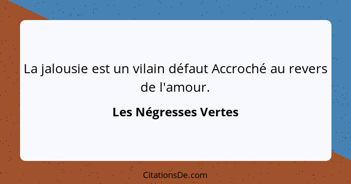 La jalousie est un vilain défaut Accroché au revers de l'amour.... - Les Négresses Vertes