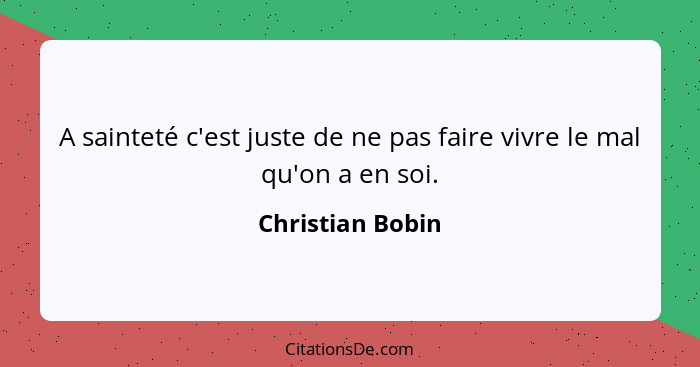 A sainteté c'est juste de ne pas faire vivre le mal qu'on a en soi.... - Christian Bobin