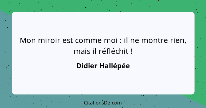 Mon miroir est comme moi : il ne montre rien, mais il réfléchit !... - Didier Hallépée