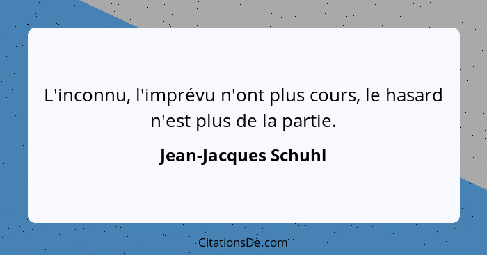 L'inconnu, l'imprévu n'ont plus cours, le hasard n'est plus de la partie.... - Jean-Jacques Schuhl