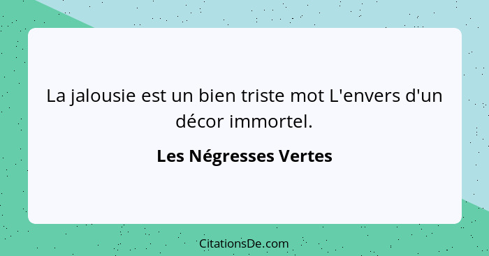 La jalousie est un bien triste mot L'envers d'un décor immortel.... - Les Négresses Vertes