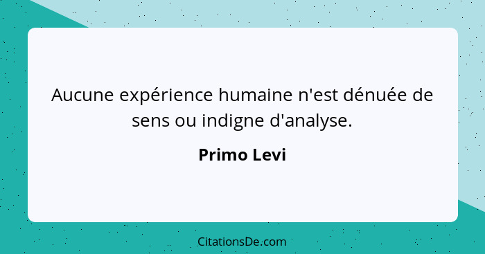 Aucune expérience humaine n'est dénuée de sens ou indigne d'analyse.... - Primo Levi