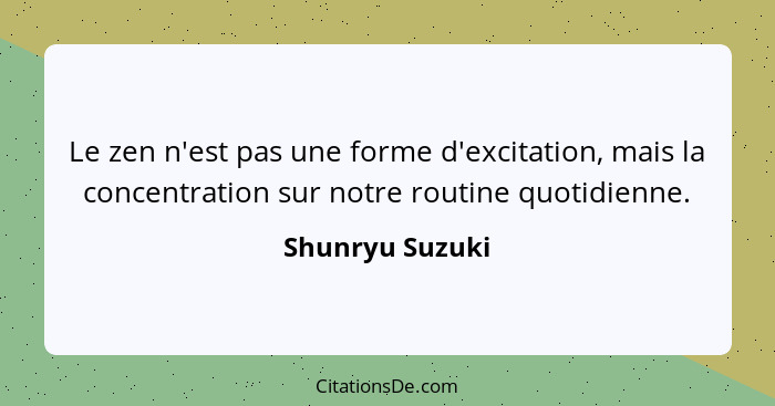 Le zen n'est pas une forme d'excitation, mais la concentration sur notre routine quotidienne.... - Shunryu Suzuki