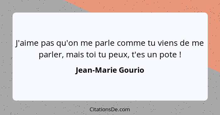 J'aime pas qu'on me parle comme tu viens de me parler, mais toi tu peux, t'es un pote !... - Jean-Marie Gourio