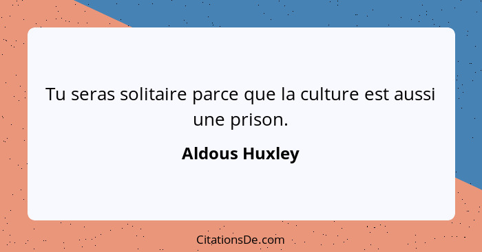 Tu seras solitaire parce que la culture est aussi une prison.... - Aldous Huxley