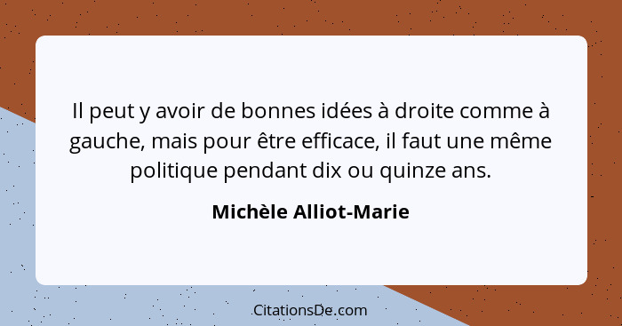 Il peut y avoir de bonnes idées à droite comme à gauche, mais pour être efficace, il faut une même politique pendant dix ou qui... - Michèle Alliot-Marie