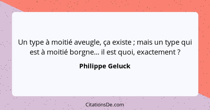 Un type à moitié aveugle, ça existe ; mais un type qui est à moitié borgne... il est quoi, exactement ?... - Philippe Geluck