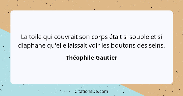 La toile qui couvrait son corps était si souple et si diaphane qu'elle laissait voir les boutons des seins.... - Théophile Gautier