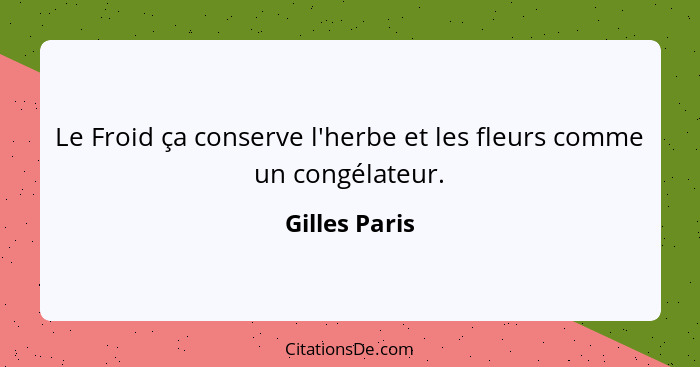 Le Froid ça conserve l'herbe et les fleurs comme un congélateur.... - Gilles Paris