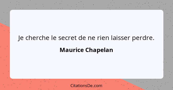 Je cherche le secret de ne rien laisser perdre.... - Maurice Chapelan