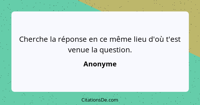 Cherche la réponse en ce même lieu d'où t'est venue la question.... - Anonyme