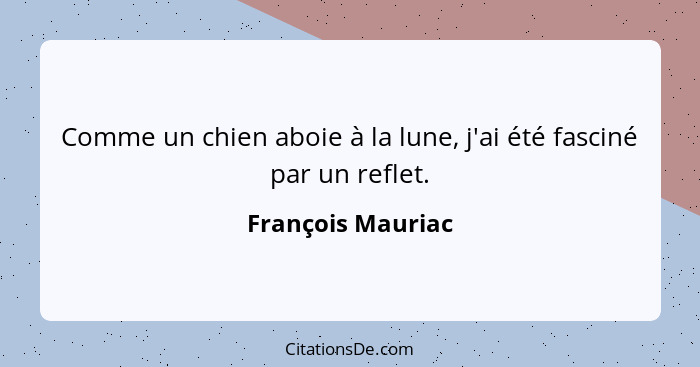 Comme un chien aboie à la lune, j'ai été fasciné par un reflet.... - François Mauriac