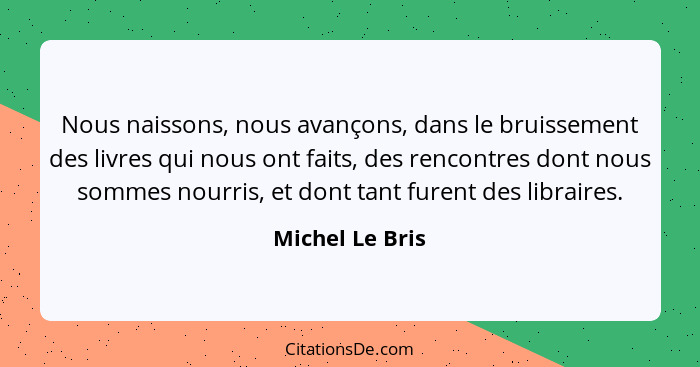 Nous naissons, nous avançons, dans le bruissement des livres qui nous ont faits, des rencontres dont nous sommes nourris, et dont tan... - Michel Le Bris