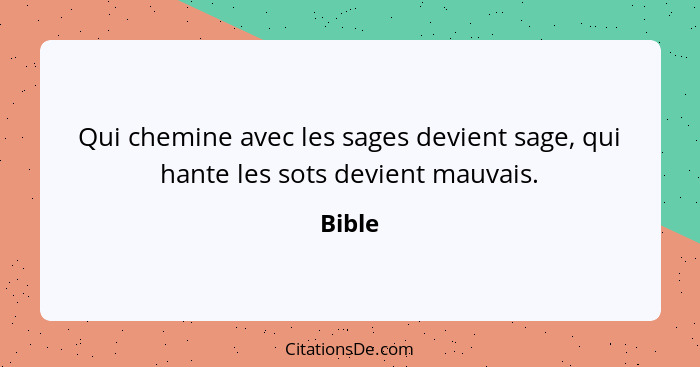 Qui chemine avec les sages devient sage, qui hante les sots devient mauvais.... - Bible