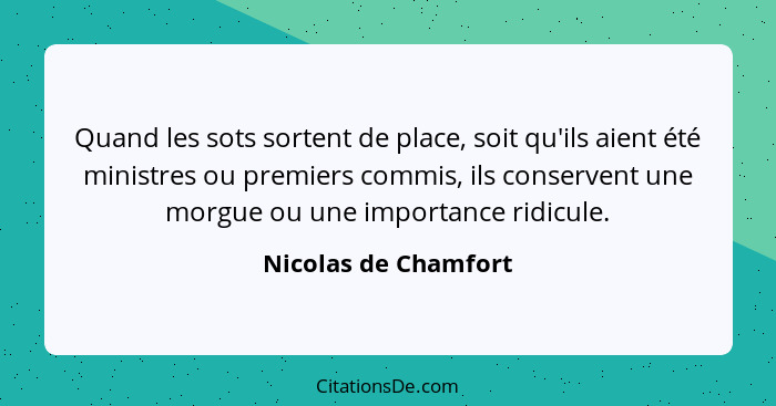 Quand les sots sortent de place, soit qu'ils aient été ministres ou premiers commis, ils conservent une morgue ou une importance... - Nicolas de Chamfort