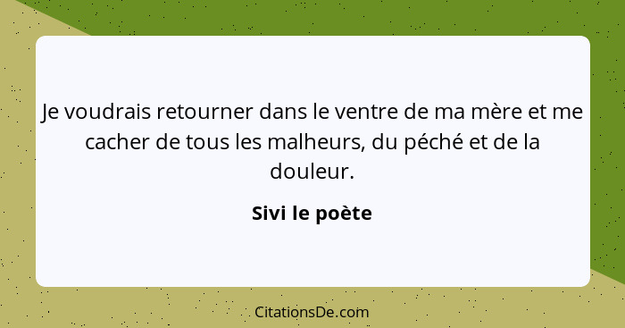 Je voudrais retourner dans le ventre de ma mère et me cacher de tous les malheurs, du péché et de la douleur.... - Sivi le poète