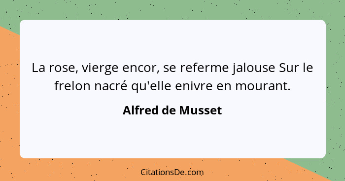 La rose, vierge encor, se referme jalouse Sur le frelon nacré qu'elle enivre en mourant.... - Alfred de Musset