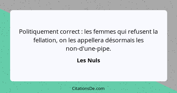 Politiquement correct : les femmes qui refusent la fellation, on les appellera désormais les non-d'une-pipe.... - Les Nuls