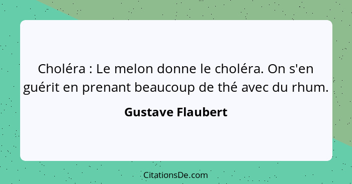 Choléra : Le melon donne le choléra. On s'en guérit en prenant beaucoup de thé avec du rhum.... - Gustave Flaubert