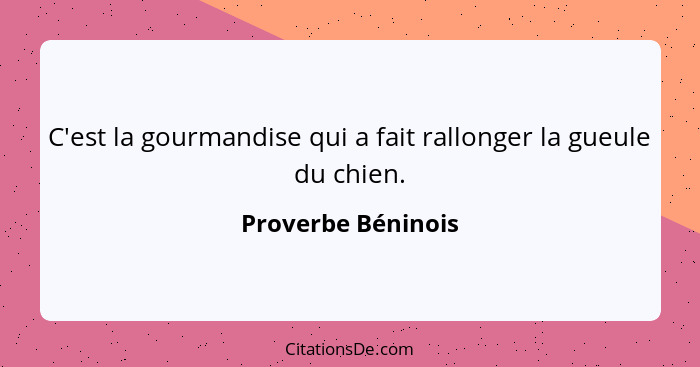 C'est la gourmandise qui a fait rallonger la gueule du chien.... - Proverbe Béninois