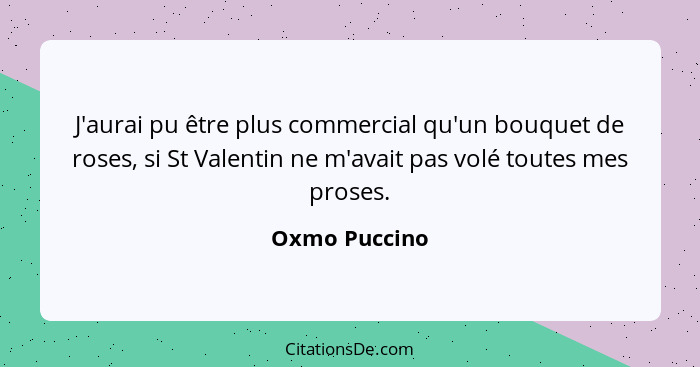 J'aurai pu être plus commercial qu'un bouquet de roses, si St Valentin ne m'avait pas volé toutes mes proses.... - Oxmo Puccino