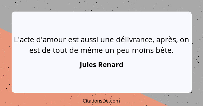 L'acte d'amour est aussi une délivrance, après, on est de tout de même un peu moins bête.... - Jules Renard