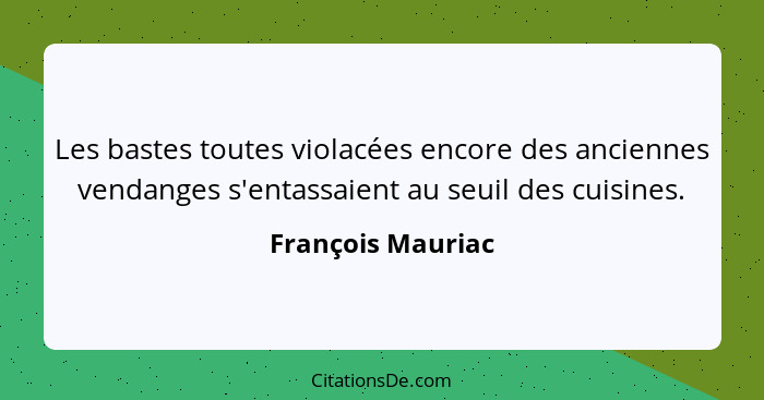 Les bastes toutes violacées encore des anciennes vendanges s'entassaient au seuil des cuisines.... - François Mauriac