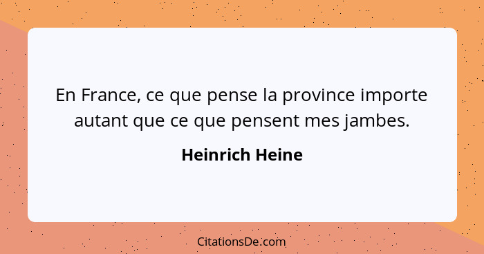 En France, ce que pense la province importe autant que ce que pensent mes jambes.... - Heinrich Heine