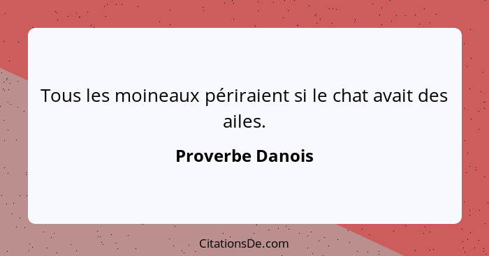 Tous les moineaux périraient si le chat avait des ailes.... - Proverbe Danois