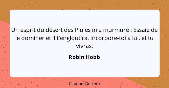 Un esprit du désert des Pluies m'a murmuré : Essaie de le dominer et il t'engloutira. Incorpore-toi à lui, et tu vivras.... - Robin Hobb