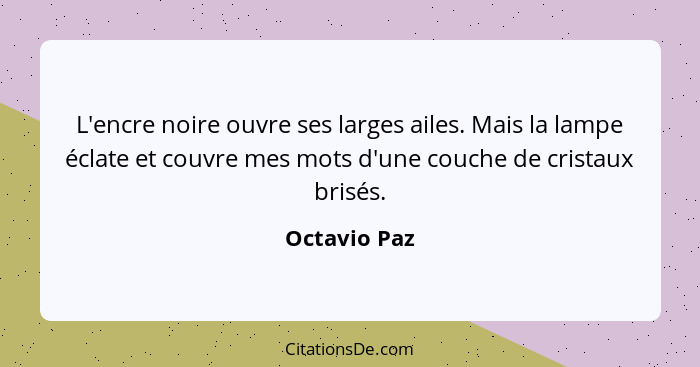 L'encre noire ouvre ses larges ailes. Mais la lampe éclate et couvre mes mots d'une couche de cristaux brisés.... - Octavio Paz