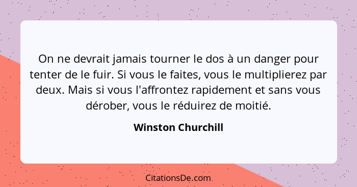 On ne devrait jamais tourner le dos à un danger pour tenter de le fuir. Si vous le faites, vous le multiplierez par deux. Mais si... - Winston Churchill