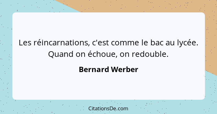 Les réincarnations, c'est comme le bac au lycée. Quand on échoue, on redouble.... - Bernard Werber