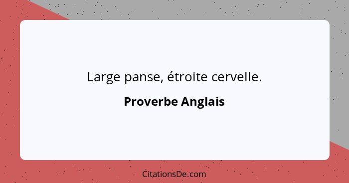 Large panse, étroite cervelle.... - Proverbe Anglais