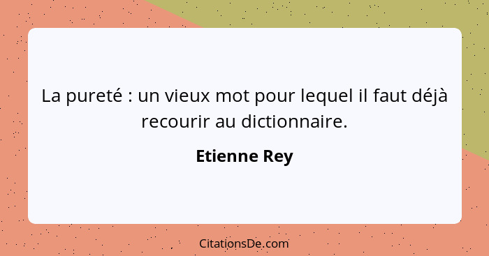 La pureté : un vieux mot pour lequel il faut déjà recourir au dictionnaire.... - Etienne Rey