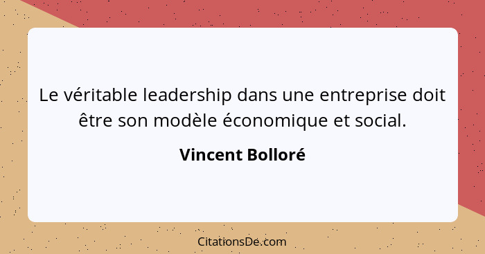 Le véritable leadership dans une entreprise doit être son modèle économique et social.... - Vincent Bolloré