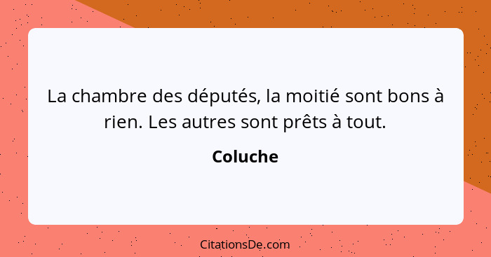 La chambre des députés, la moitié sont bons à rien. Les autres sont prêts à tout.... - Coluche