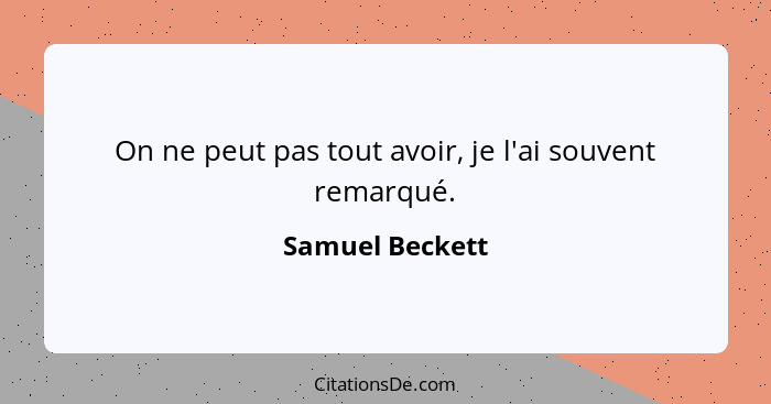 On ne peut pas tout avoir, je l'ai souvent remarqué.... - Samuel Beckett