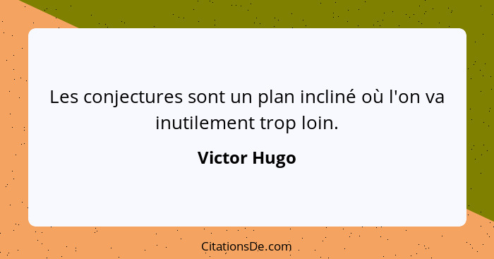 Les conjectures sont un plan incliné où l'on va inutilement trop loin.... - Victor Hugo