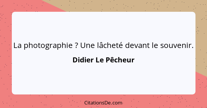 La photographie ? Une lâcheté devant le souvenir.... - Didier Le Pêcheur