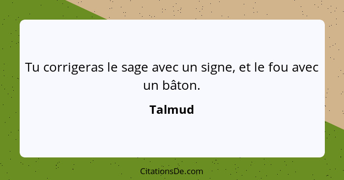 Tu corrigeras le sage avec un signe, et le fou avec un bâton.... - Talmud