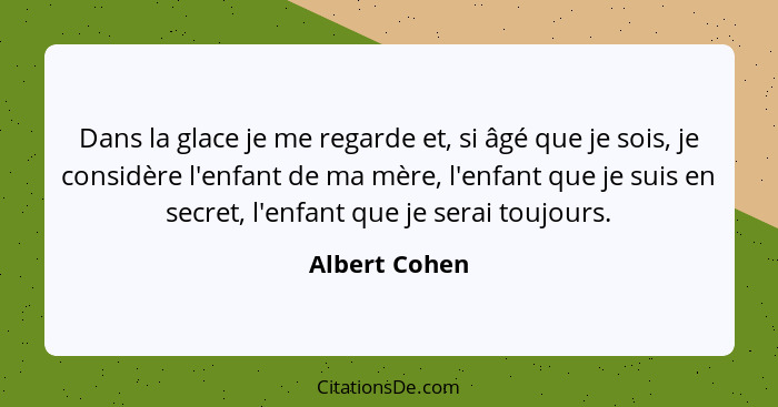 Albert Cohen Dans La Glace Je Me Regarde Et Si Age Que Je