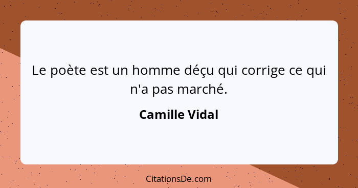 Le poète est un homme déçu qui corrige ce qui n'a pas marché.... - Camille Vidal