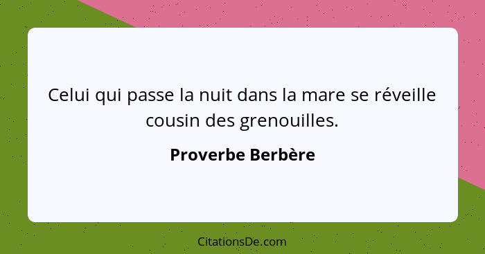 Celui qui passe la nuit dans la mare se réveille cousin des grenouilles.... - Proverbe Berbère