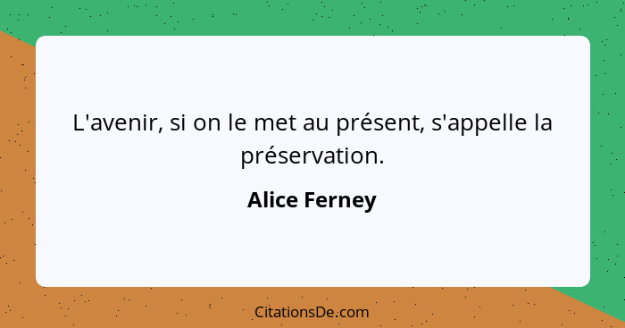 L'avenir, si on le met au présent, s'appelle la préservation.... - Alice Ferney