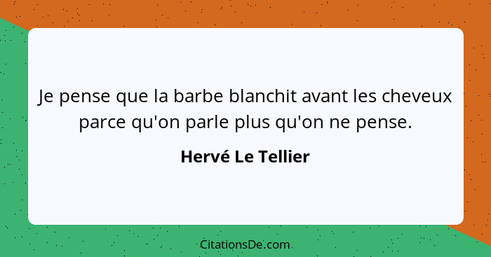 Je pense que la barbe blanchit avant les cheveux parce qu'on parle plus qu'on ne pense.... - Hervé Le Tellier